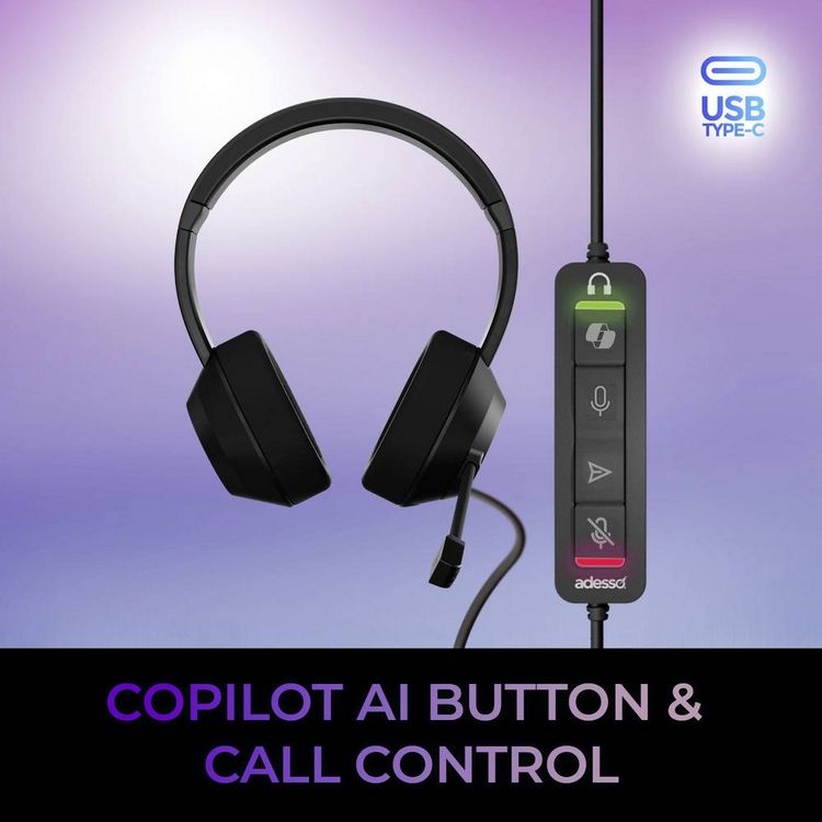 Produktbild: Adesso Xtream P7 AI Copilot Headset On Ear Headset kabelgebunden Stereo schwarz-meliert Headset Computer