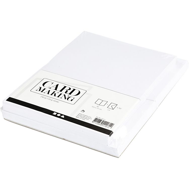 Produktbild: Creativ Company Karten & Kuverts, Kartengr&ouml;&szlig;e 10,5x15 cm, Umschlaggr&ouml;&szlig;e 11,5x16,5 cm, 120+240 g, wei&szlig;, 50 Set