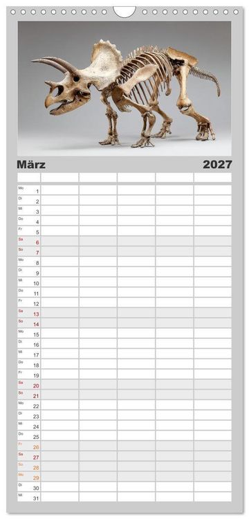 Produktbild: Familienplaner 2027 - Knochen der Giganten - Dinosaurier im Portr&auml;t mit 5 Spalten (Wandkalender, 21 x 45 cm) CALVENDO