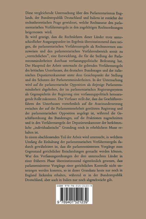 Produktbild: Die Stellung der Parlamentsminderheiten in England, der Bundesrepublik Deutschland und Italien