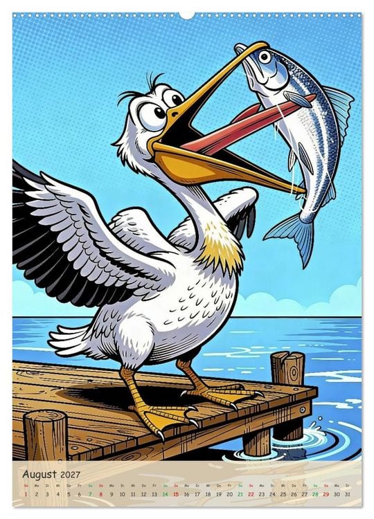 Produktbild: Lustige Pelikane - Comic (hochwertiger Premium Wandkalender 2027 DIN A2 hoch), Kunstdruck in Hochglanz