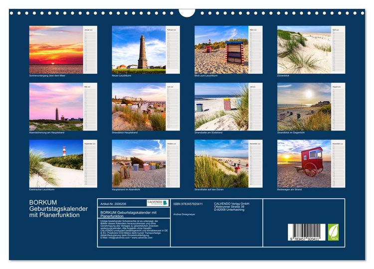 Produktbild: BORKUM Geburtstagskalender mit Planerfunktion (Wandkalender 2026 DIN A3 quer), CALVENDO Monatskalender