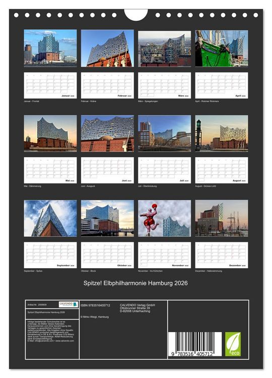 Produktbild: Spitze! Elbphilharmonie Hamburg 2026 (Wandkalender 2026 DIN A4 hoch), CALVENDO Monatskalender