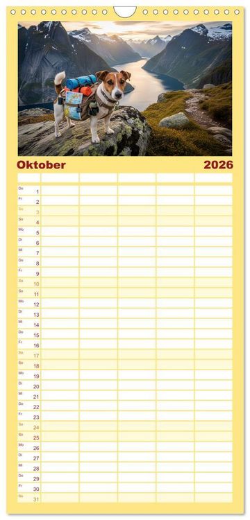 Produktbild: Familienplaner 2026 - Jack Russel Active mit 5 Spalten (Wandkalender, 21 x 45 cm) CALVENDO