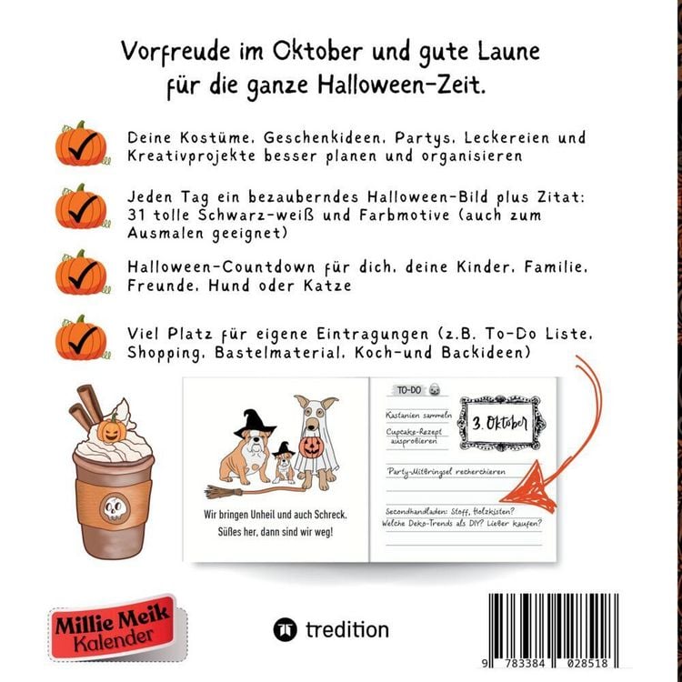 Produktbild: Halloween-Planer & Adventskalender Herbst Oktober mit 31 inspirierenden Zitaten und Halloween Bildern Countdown zu Halloween Kinder Familie Hund Katze