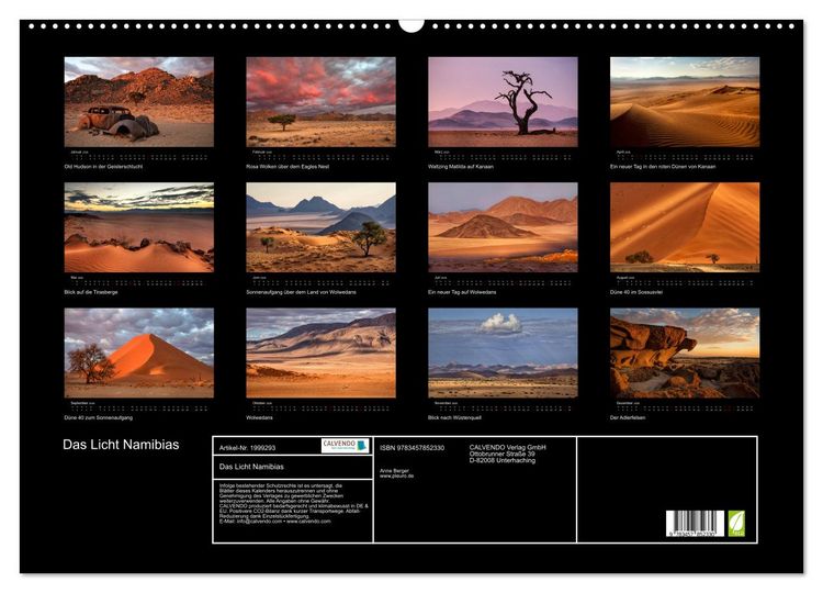Produktbild: Das Licht Namibias (Wandkalender 2026 DIN A2 quer), CALVENDO Monatskalender
