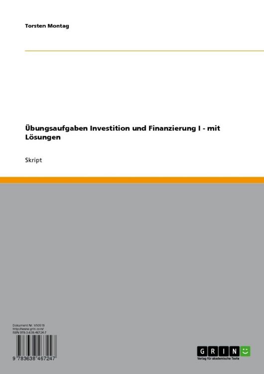 Produktbild: &Uuml;bungsaufgaben Investition und Finanzierung I - mit L&ouml;sungen