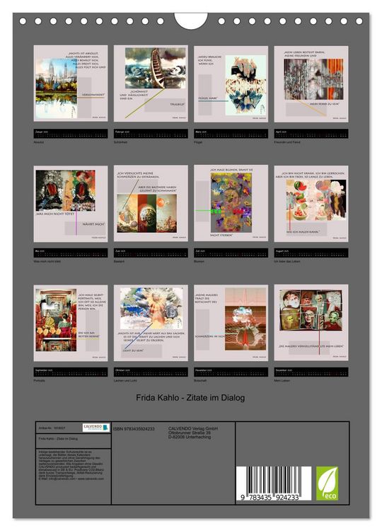 Produktbild: Frida Kahlo - Zitate im Dialog (Wandkalender 2025 DIN A4 hoch), CALVENDO Monatskalender