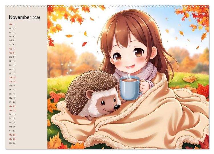 Produktbild: M&auml;dchen und ihre tierischen Freunde - Tierisch s&uuml;&szlig;e Mangas f&uuml;r M&auml;dchen (hochwertiger Premium Wandkalender 2026 DIN A2 quer), Kunstdruck in Hochglanz