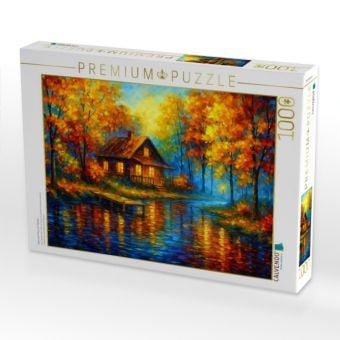 Produktbild: CALVENDO Puzzle Haus am Fluss im Herbst | 1000 Teile Lege-Gr&ouml;&szlig;e 64x48cm Foto-Puzzle f&uuml;r gl&uuml;ckliche Stunden