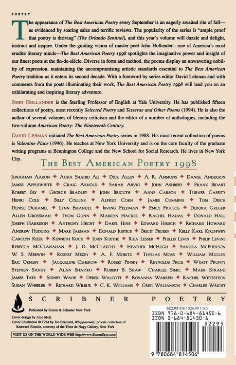Produktbild: The Best American Poetry 1998