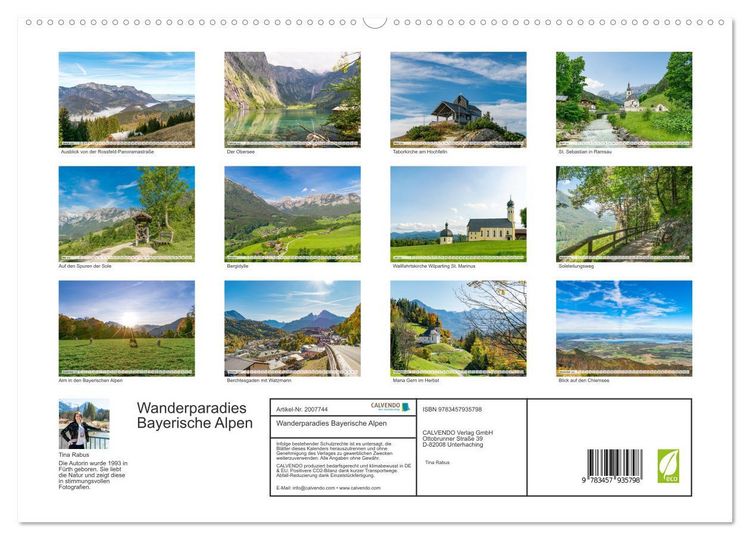 Produktbild: Wanderparadies Bayerische Alpen (Wandkalender 2026 DIN A2 quer), CALVENDO Monatskalender