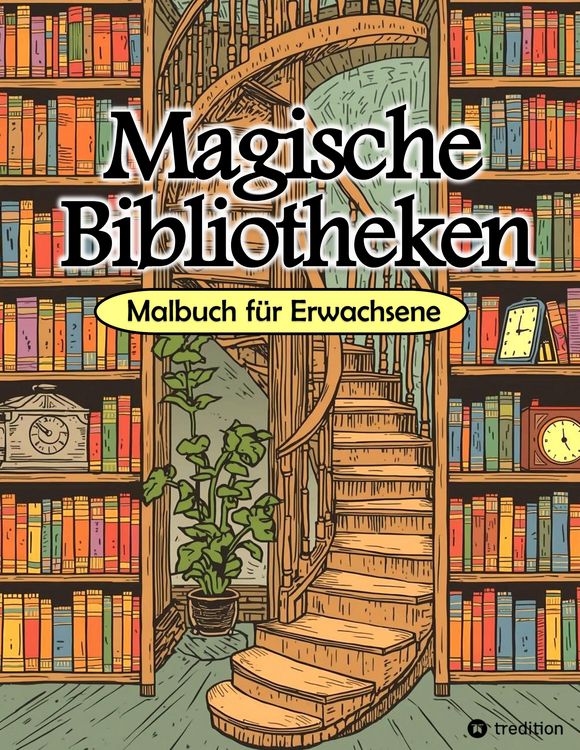 Produktbild: Malbuch Bibliothek - Magische Bibliotheken - Fantasy Malbuch f&uuml;r Erwachsene - Ausmalbuch f&uuml;r Stressabbau & Achtsamkeit