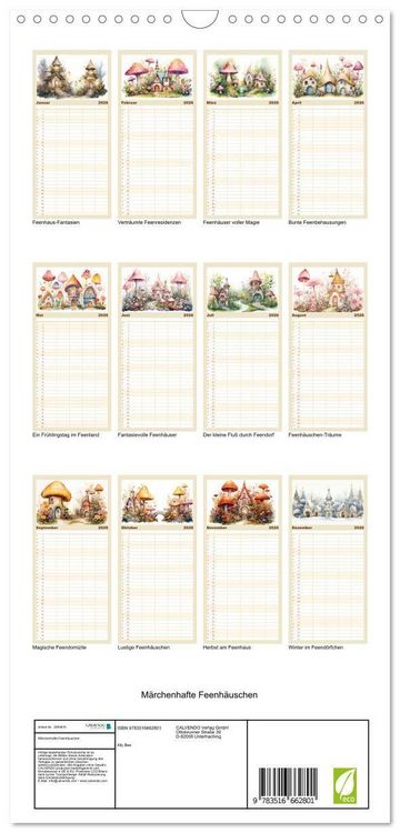 Produktbild: Familienplaner 2026 - M&auml;rchenhafte Feenh&auml;uschen mit 5 Spalten (Wandkalender, 21 x 45 cm) CALVENDO