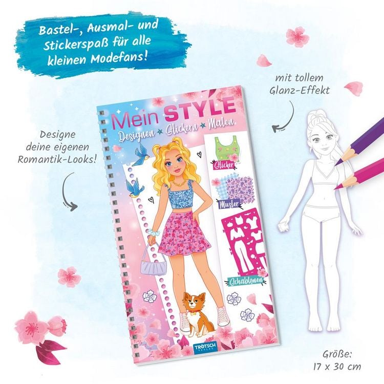 Produktbild: Tr&ouml;tsch Malbuch mit Schablonen und Stickern Mein Style Romantik
