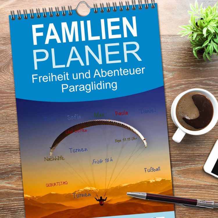 Produktbild: Familienplaner 2026 - Freiheit und Abenteuer - Paragliding mit 5 Spalten (Wandkalender, 21 x 45 cm) CALVENDO