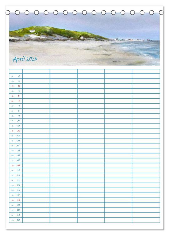 Produktbild: Amrumaquarelle (Tischkalender 2026 DIN A5 hoch), CALVENDO Monatskalender