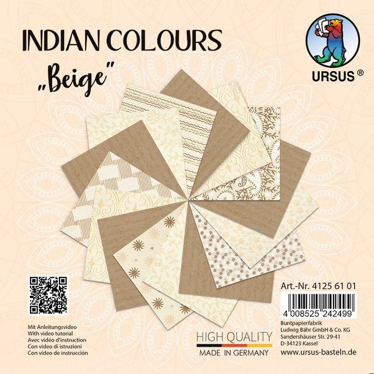 Produktbild: URSUS Spezialpapiere Indian Colours, beige, 13,7 x 13,7 cm, 10 Blatt