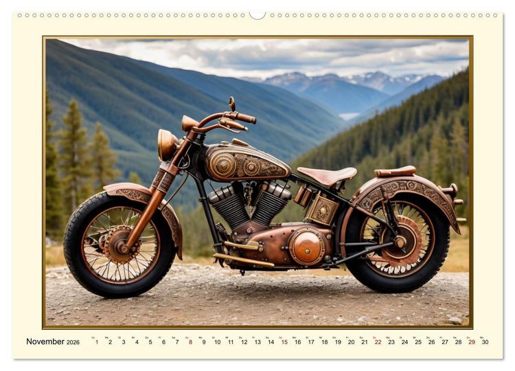 Produktbild: Motorr&auml;der im Steampunk-Style (hochwertiger Premium Wandkalender 2026 DIN A2 quer), Kunstdruck in Hochglanz
