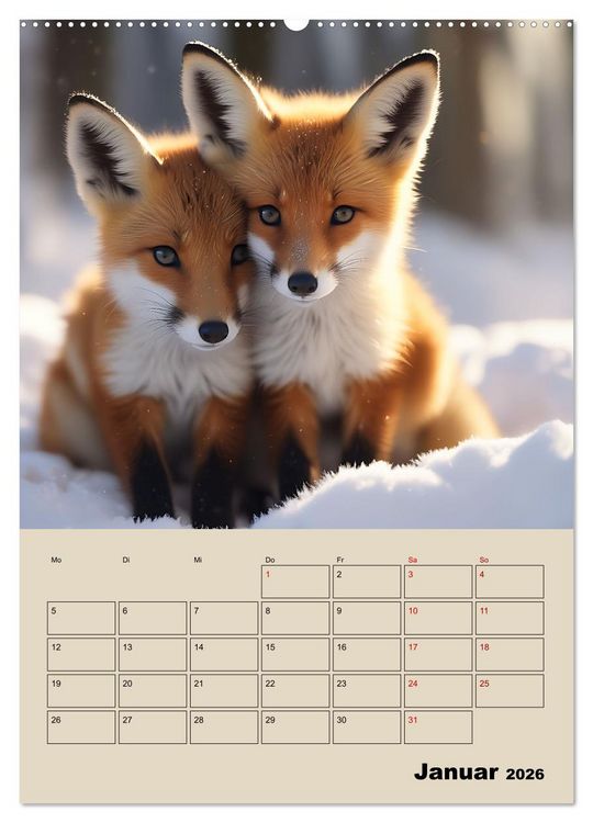 Produktbild: Tierkinder im Zauberwald (hochwertiger Premium Wandkalender 2026 DIN A2 hoch), Kunstdruck in Hochglanz