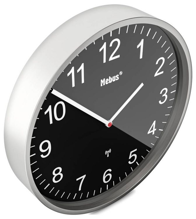 Produktbild: Mebus 19578 Funk Wanduhr 30cm Silber Leisegang-Uhrwerk