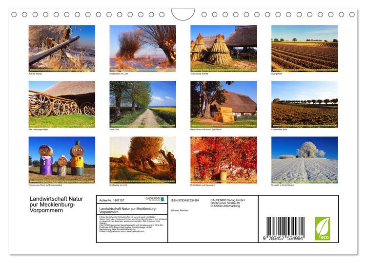Produktbild: Landwirtschaft Natur pur Mecklenburg-Vorpommern (Wandkalender 2026 DIN A4 quer), CALVENDO Monatskalender
