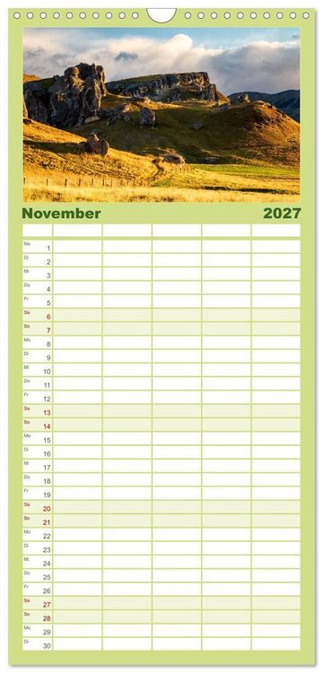 Produktbild: Familienplaner 2027 - Der S&uuml;den Neuseelands: Berge, Seen und traumhafte K&uuml;sten mit 5 Spalten (Wandkalender, 21 x 45 cm) CALVENDO