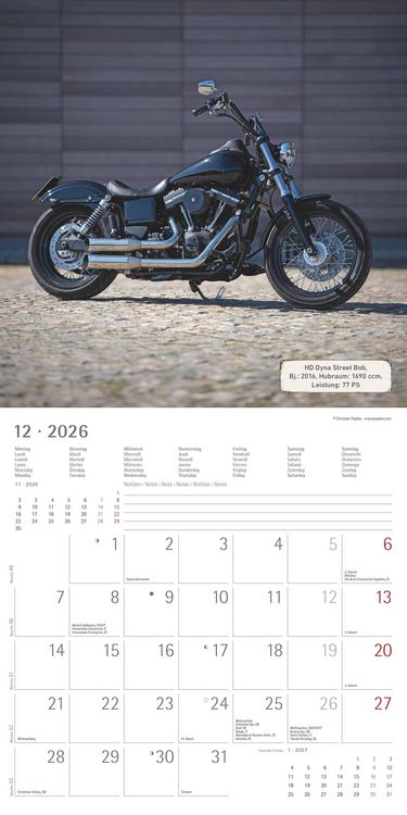 Produktbild: Harleys 2026 - Broschürenkalender 30x30 cm (30x60 geöffnet) - Kalender mit Platz für Notizen - Motorräder - Bildkalender - Wandplaner - Harley-Davidso