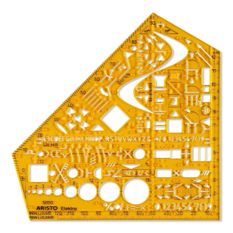 Produktbild: ARISTO Schablone Schulwinkel Elektro Format 155 x 155 mm, Tuschenoppen