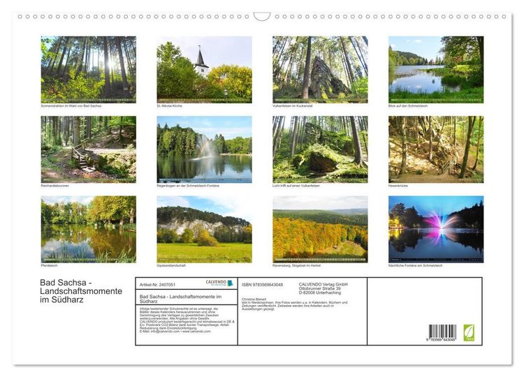 Produktbild: Bad Sachsa - Landschaftsmomente im S&uuml;dharz (Wandkalender 2027 DIN A2 quer), CALVENDO Monatskalender