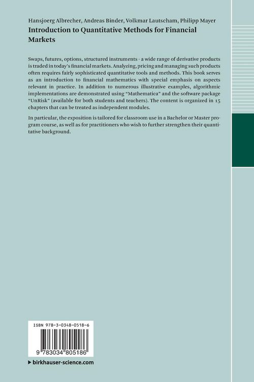 Produktbild: Introduction to Quantitative Methods for Financial Markets