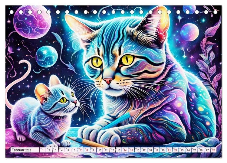Produktbild: Katzen Schnurrige K&uuml;nstler (Tischkalender 2026 DIN A5 quer), CALVENDO Monatskalender