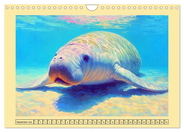 Produktbild: Manatee Paintings. Rundschwanzseek&uuml;he im &Ouml;lgem&auml;lde-Stil (Wandkalender 2026 DIN A4 quer), CALVENDO Monatskalender