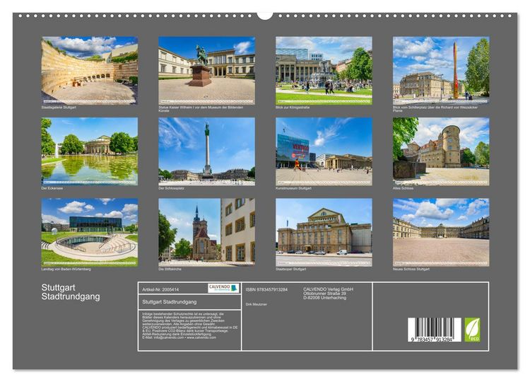 Produktbild: Stuttgart Stadtrundgang (Wandkalender 2026 DIN A2 quer), CALVENDO Monatskalender