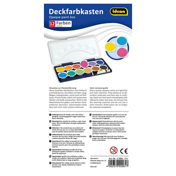 Produktbild: Idena Deckfarbkasten 12 Farben und 1 Tube Deckwei&szlig;