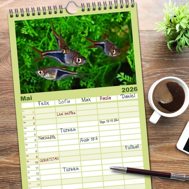 Produktbild: Familienplaner 2026 - Beliebte Fische der Welt mit 5 Spalten (Wandkalender, 21 x 45 cm) CALVENDO