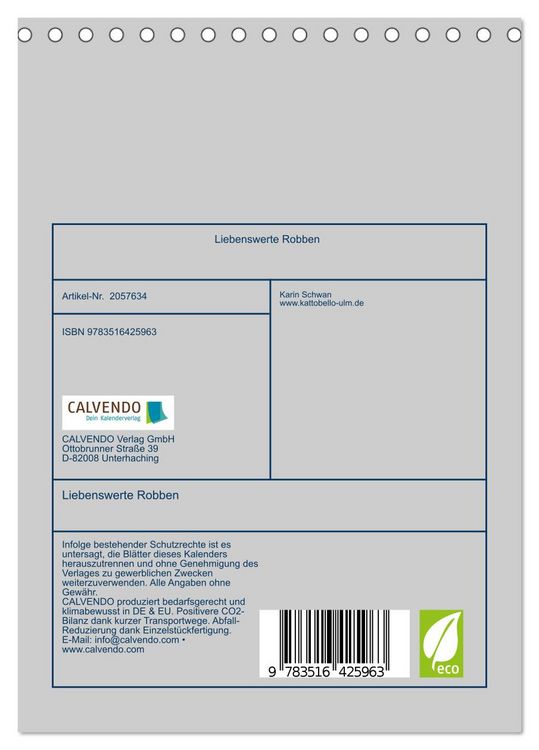 Produktbild: Liebenswerte Robben (Tischkalender 2026 DIN A5 hoch), CALVENDO Monatskalender