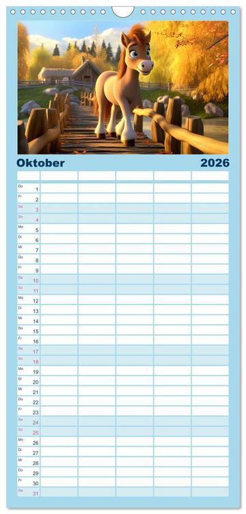 Produktbild: Familienplaner 2026 - Niedliche Ponys mit 5 Spalten (Wandkalender, 21 x 45 cm) CALVENDO