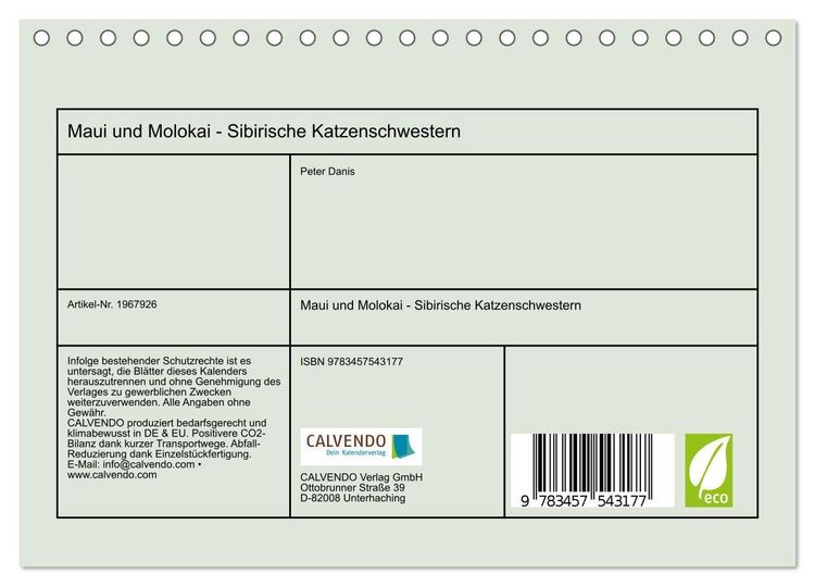 Produktbild: Maui und Molokai - Sibirische Katzenschwestern (Tischkalender 2026 DIN A5 quer), CALVENDO Monatskalender
