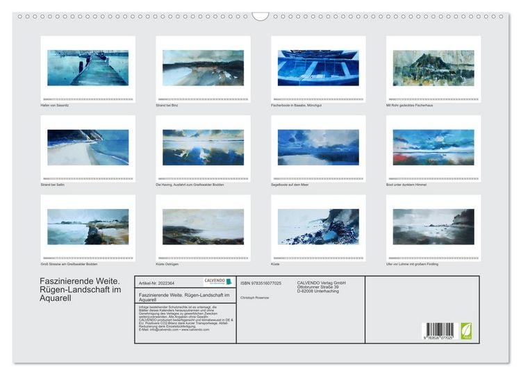 Produktbild: Faszinierende Weite. R&uuml;gen-Landschaft im Aquarell (Wandkalender 2026 DIN A2 quer), CALVENDO Monatskalender