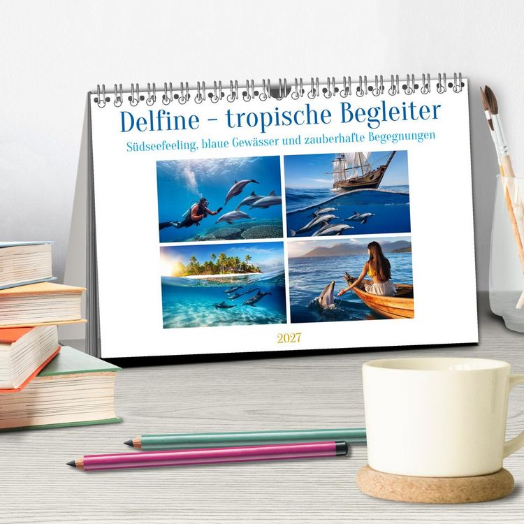 Produktbild: Delfine - tropische Begleiter (Tischkalender 2027 DIN A5 quer), CALVENDO Monatskalender
