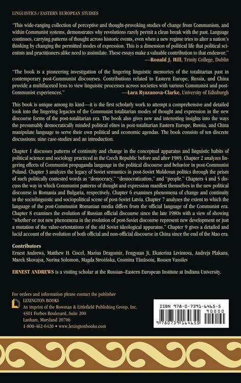Produktbild: Legacies of Totalitarian Language in the Discourse Culture of the Post-Totalitarian Era