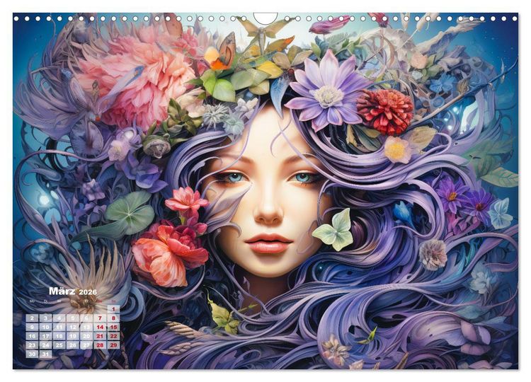 Produktbild: Bl&uuml;tenzauber - Farbenfrohe Illustrationen der G&ouml;ttin Flora (Wandkalender 2026 DIN A3 quer), CALVENDO Monatskalender