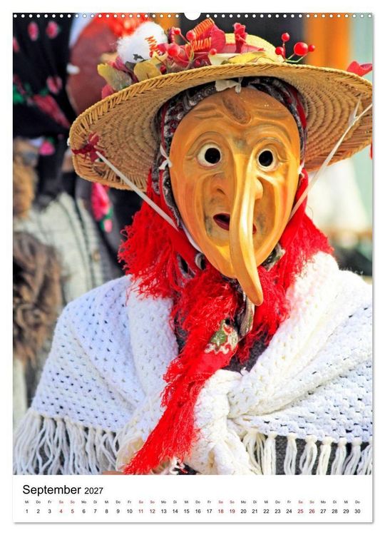Produktbild: Gesichter, Holzlarven im Fasching von Mittenwald in Oberbayern (hochwertiger Premium Wandkalender 2027 DIN A2 hoch), Kunstdruck in Hochglanz