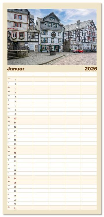 Produktbild: Familienplaner 2026 - Monschau Impressionen mit 5 Spalten (Wandkalender, 21 x 45 cm) CALVENDO
