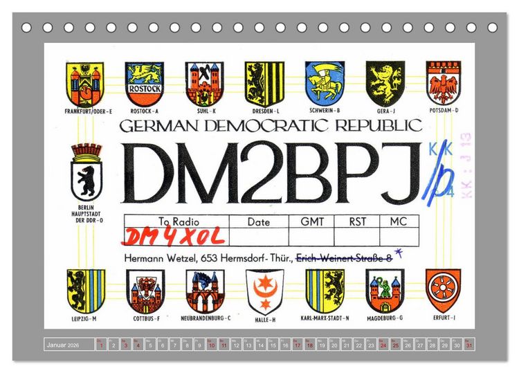 Produktbild: DDR - Ostalgie auf QSL-Karten (Tischkalender 2026 DIN A5 quer), CALVENDO Monatskalender
