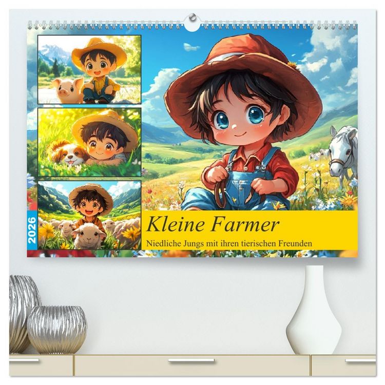 Produktbild: Kleine Farmer. Niedliche Jungs mit ihren tierischen Freunden (hochwertiger Premium Wandkalender 2026 DIN A2 quer), Kunstdruck in Hochglanz