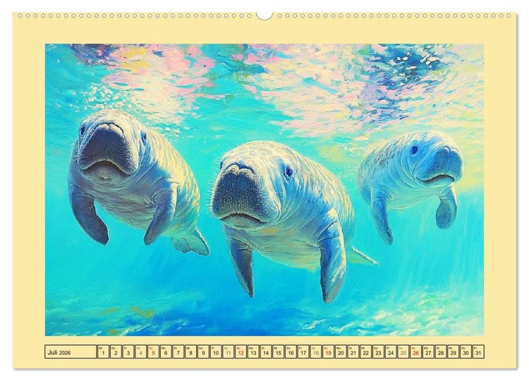 Produktbild: Manatee Paintings. Rundschwanzseek&uuml;he im &Ouml;lgem&auml;lde-Stil (Wandkalender 2026 DIN A2 quer), CALVENDO Monatskalender