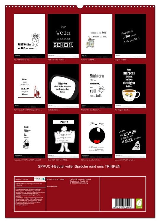Produktbild: SPRUCH-Beutel voller Spr&uuml;che rund ums TRINKEN (hochwertiger Premium Wandkalender 2026 DIN A2 hoch), Kunstdruck in Hochglanz