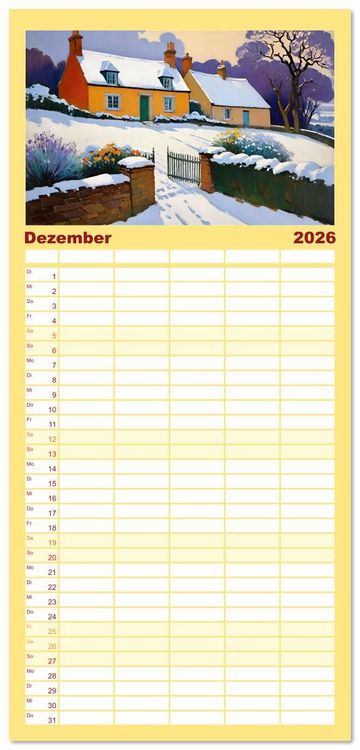 Produktbild: Familienplaner 2026 - Englische Cottages mit 5 Spalten (Wandkalender, 21 x 45 cm) CALVENDO